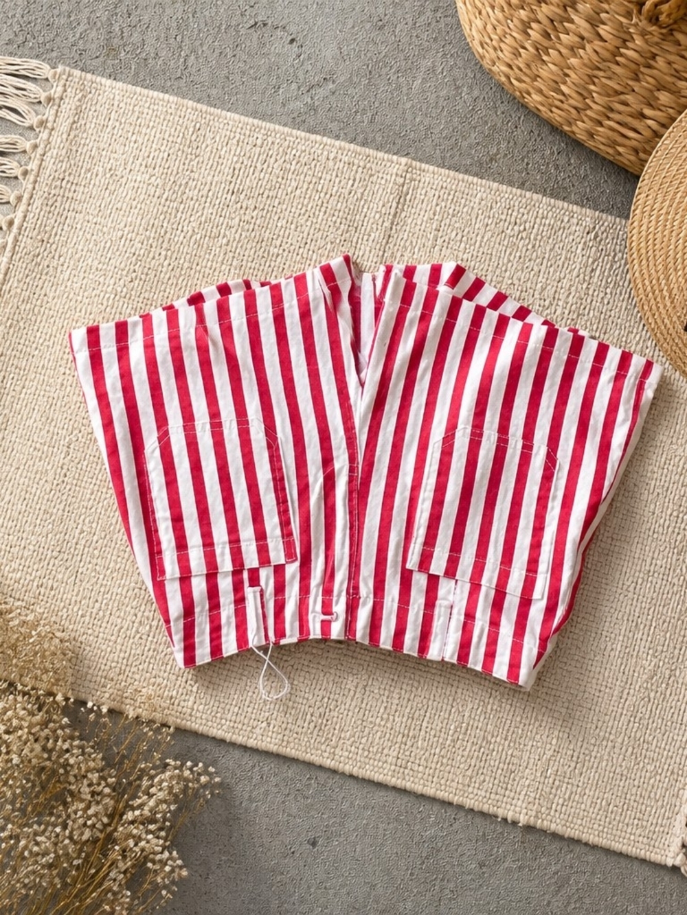 Red and White Striped Cotton Corset Top